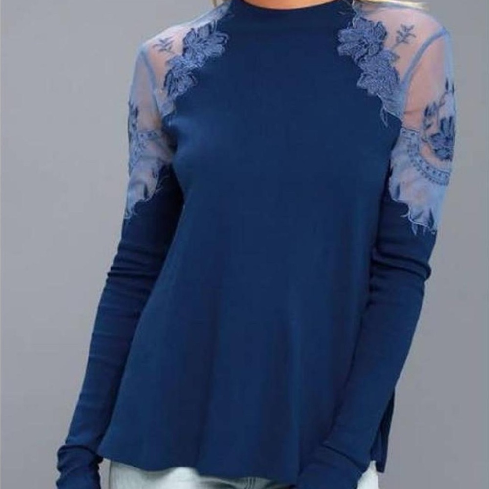Free People Shoulder Mesh/Lace Top